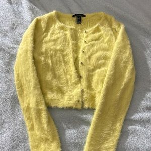 Yellow fuzzy cropped sweater. Size L